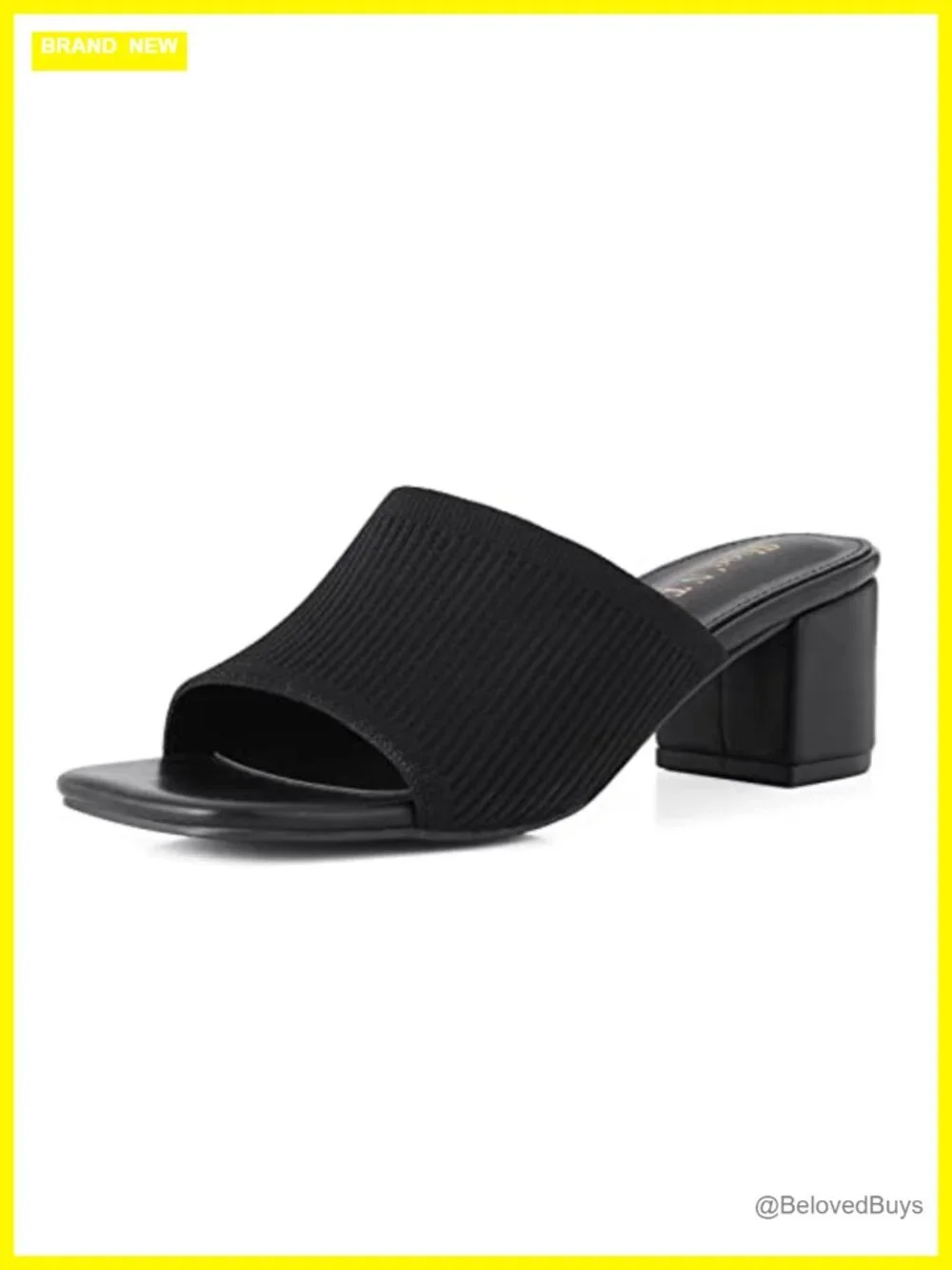 Women's Knit Square Toe Block Heel Slide Sandals Slip On Low Heel